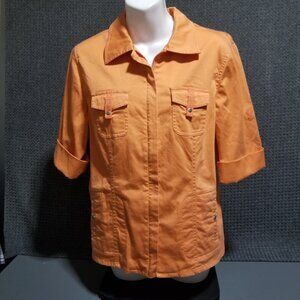 ❤️3/$12.  FDJ French Dressing Blouse Women's 10 Orange Full Zip